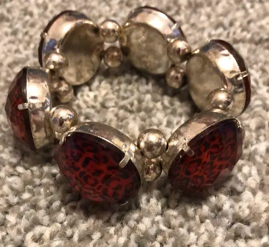 Macy's Red & Black Leopard Print Stretchy Bracelet