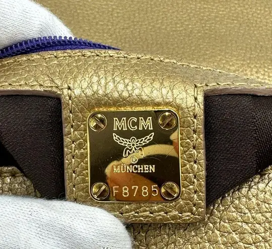 MCM Gold Leather Studded Flap 2 way shoulder bag or clutch