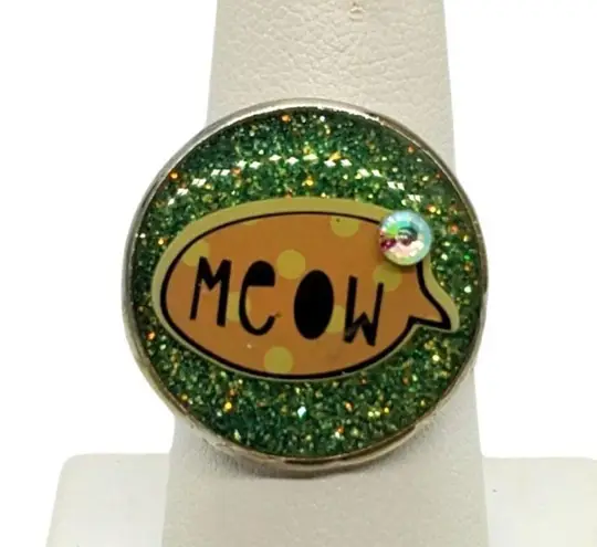 Adjustable Green, Orange, & Yellow Sparkly Meow Ring Orange