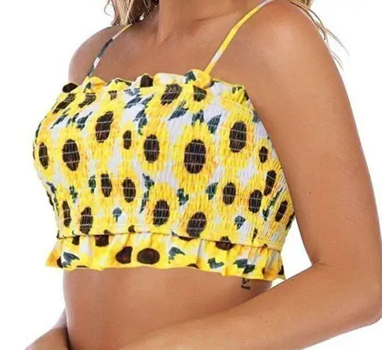 Juniors Sunflower Yellow Smocked Tube Top SMALL Vacation Summer Beach Casual Size undefined