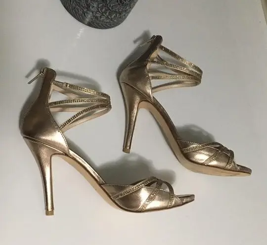 Moda Pelle Champagne Open-Toe Heels