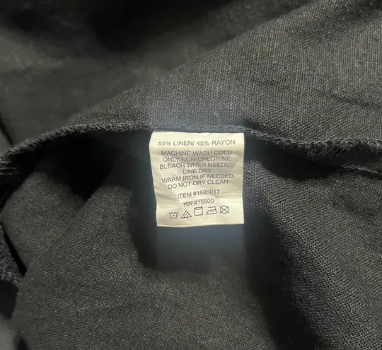 Briggs New York Briggs Linen Blend Dress Black V-Neck Sz L Short Sleeves Vacation Cruise Wear