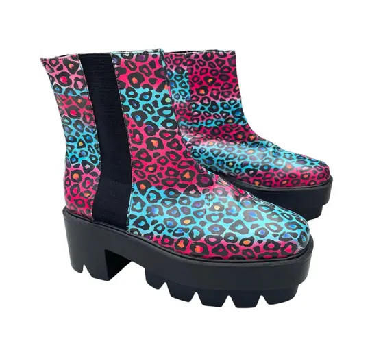 Bumper Chunky Y2K Cheetah Platform Heel Purple Blue Boots