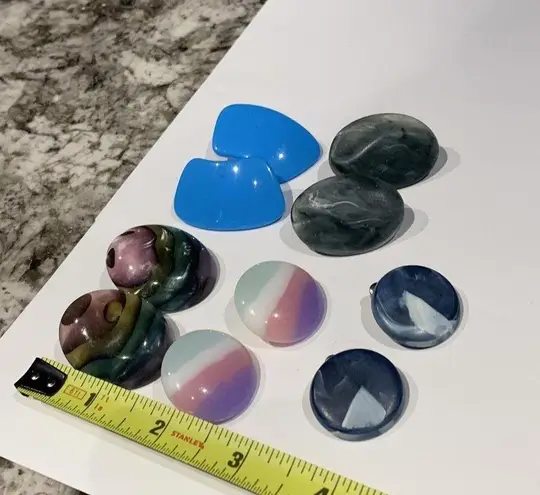 Lot Of 5 Colorful Pierced Costume Earrings Plastic Blue Purple Etc