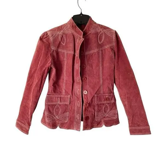 Jennifer J. Vintage Suede Embroidered Raspberry Dusty Rose Jacket size medium Pink