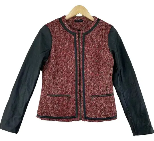 Willi Smith Blazer Jacket Women Small Pink Faux Leather Sleeves Full Zip Pockets