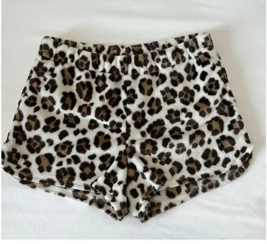 Aerie  Sherpa Boxer Fuzzy Soft Sleep Lounge Shorts Leopard Print Size Medium