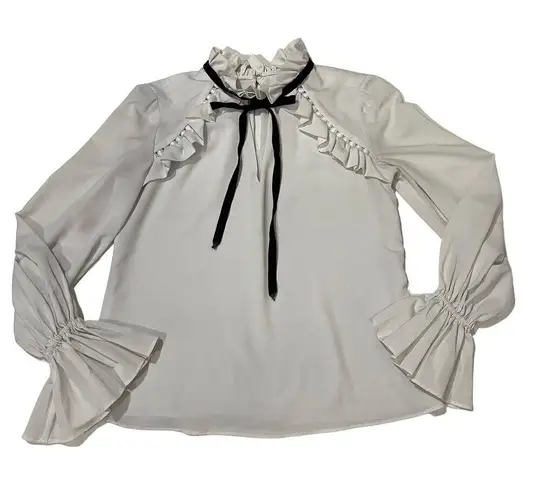 Monique Lhuillier ML White Victorian Top - XS