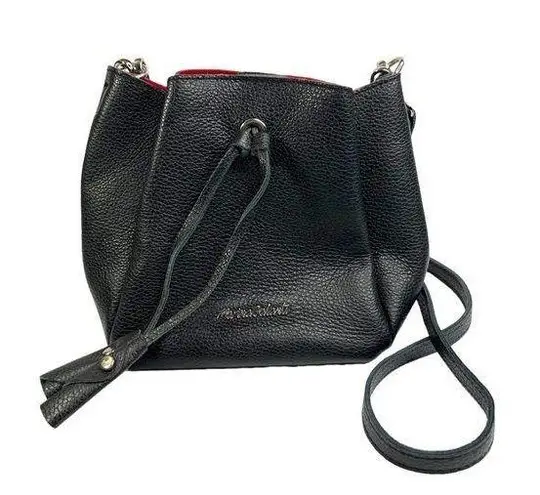 Marina Galanti Black Pebbled Leather Drawstring Crossbody Purse