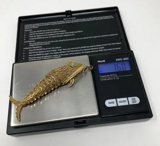 Antique Koi fish pendant, Art Deco 1930s Gold