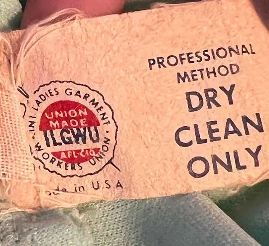 Vintage Mint Green Long Evening Gown V Neck Dress Rhinestone Detail est XS/S Blue