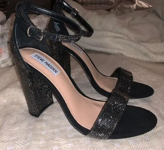 Steve Madden Carrson Rhinestone Ankle Strap Block Heel Dress Sandals Black Size 7.5 45 55 Off Retail From Elena