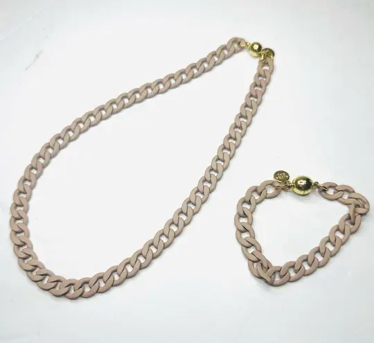 Magnetic Clasp Alexa Rae Signed BAR Clara Matte Nude Goldtone Necklace Bracelet Tan