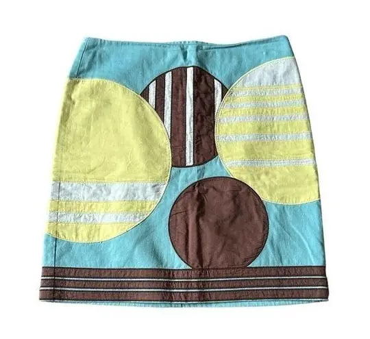 BODEN CIRCLES SKIRT BLUE YELLOW BROWN WHITE COTTON 6R Size 6