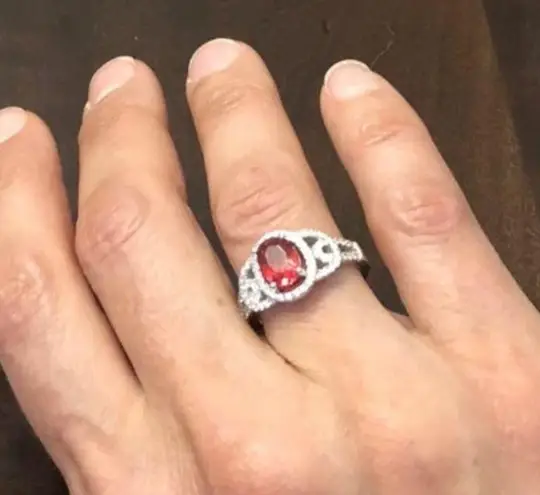 Oval Garnet CZ &White Topaz CZ 925 Ring size 6 3/4