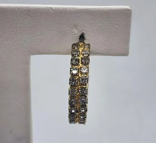 Vintage Les Bernard Gold & Clear Rhinestone Hoop Earrings