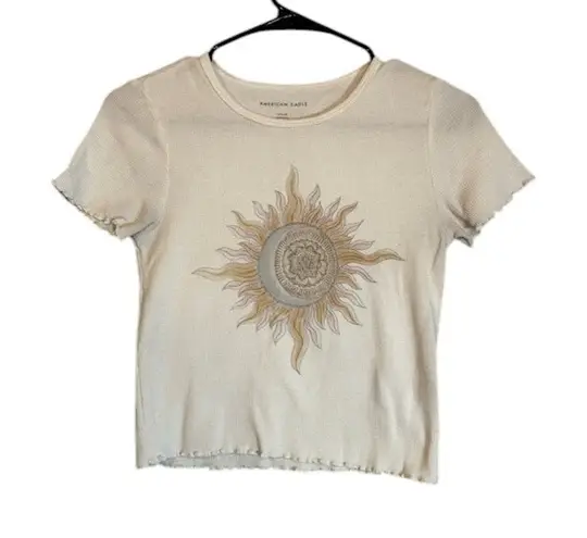 American Eagle White Celestial Sun Short Sleeve Crop Top T