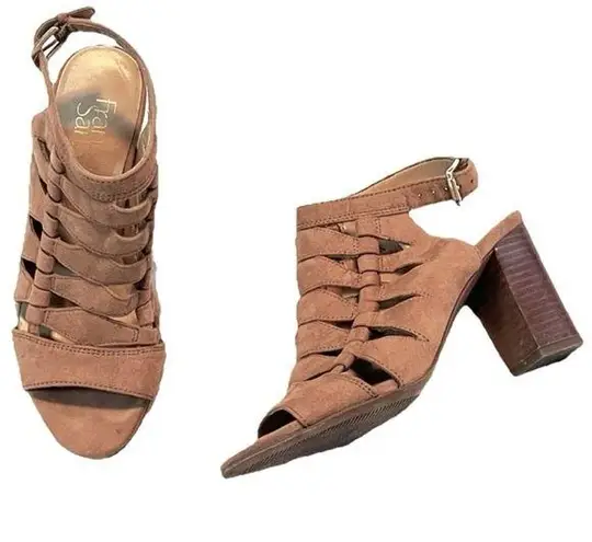Franco Sarto  Grady Faux Suede Stacked Heels Sandals Camel Tan Size 6 Open Toe - Image 1