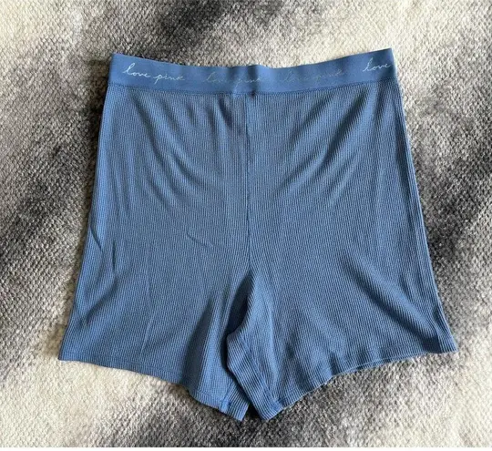 PINK Victoria's Secret Waffle Knit Boxer Blue Sleep Lounge Hi Rise Shorts XL