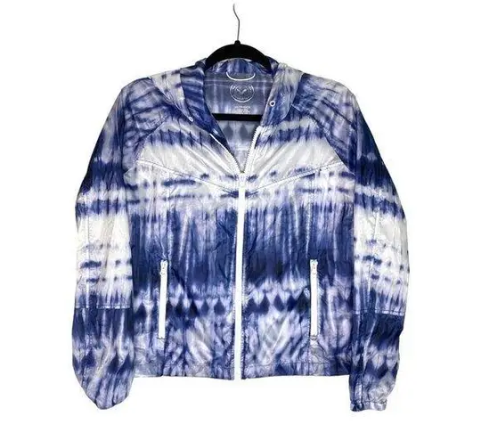 American Eagle  womens hoodie zip up windbreaker‎ jacket blue white tie dye sz XS