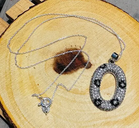 Sterling Silver Micro Pave CZ Oval Pendant Necklace