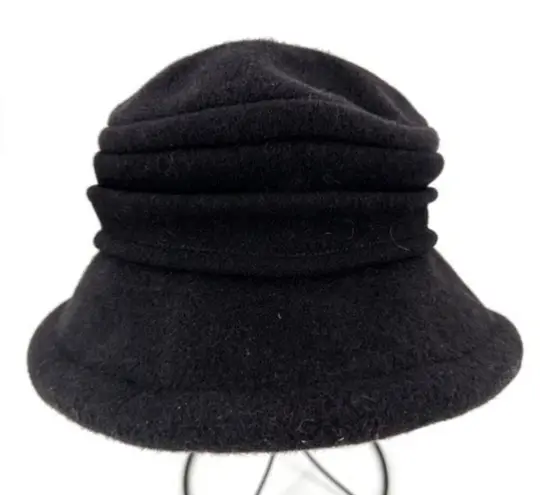Parkhurst 100% Wool Black Lauren Brim Cloche Bucket Ribbed OSFM Black