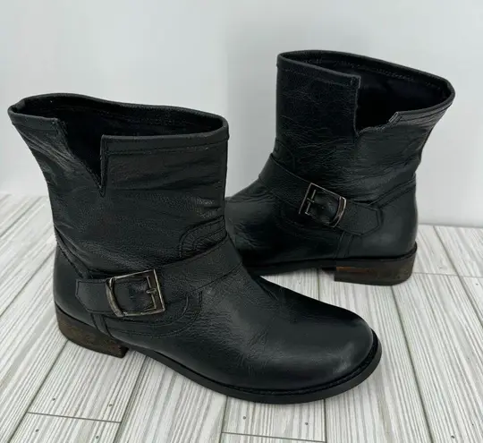 MIA  boots 8.5 black leather ankle moto harness pull on low heel