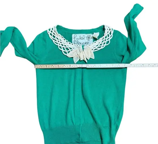 Anthropologie Field Flower Shamrock Green Cashmere/Cotton Blend Cardigan Sz S