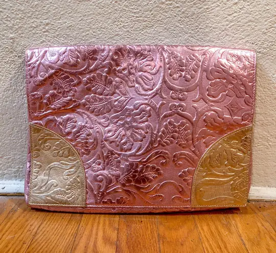 Pink and Gold Floral Print Clutch Bag