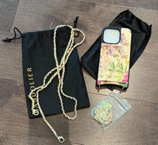 Lily Slot Leather Crossbody Bandolier Ceci Floral / Gold iPhone 16 Pro Pink