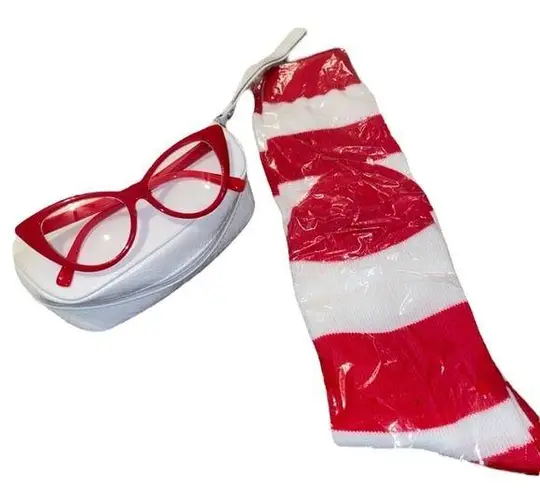 NEW Red and White Striped Socks & Glasses with Case One Size Accessories Waldo!