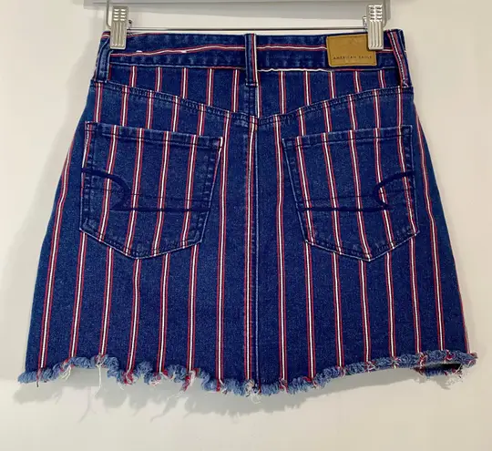 American Eagle Outfitters Women’s Hi-Rise Mini Denim Skirt Blue & Red Stripe 00