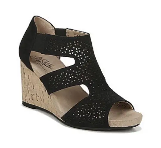 Life Stride  Geometric Cutout Wedge Heel Slingbacks- Heidi size 9 wide cork bottom