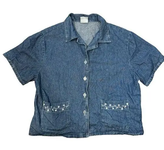 American Vintage Vintage Chambray Floral Embroidered Button Down Top 90s y2k retro Women's M