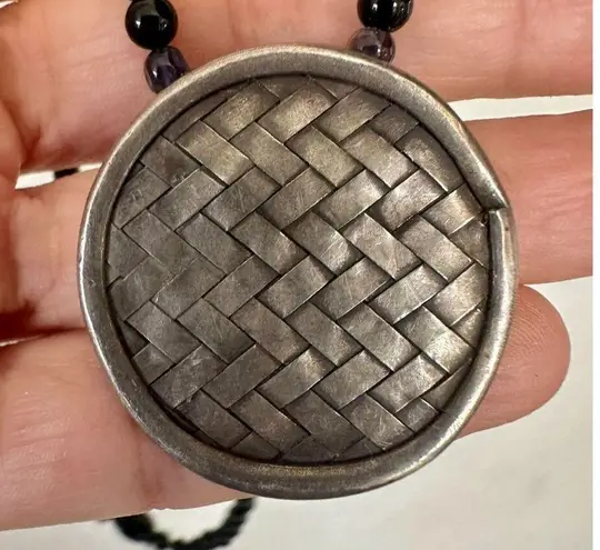 Sterling silver onyx and amethyst beaded choker pendant necklace