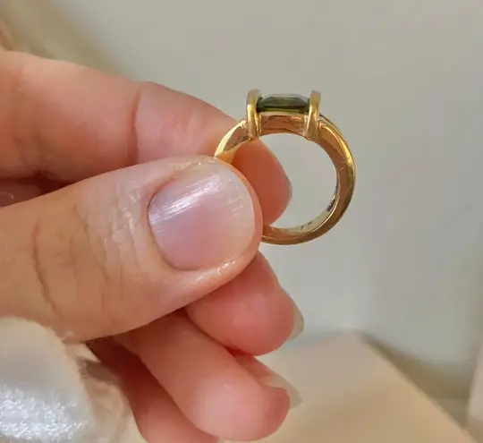 Ecco Green Square Stone Thick Signet Band Ring Jade Olive Sage Earthy Classic Jewelry