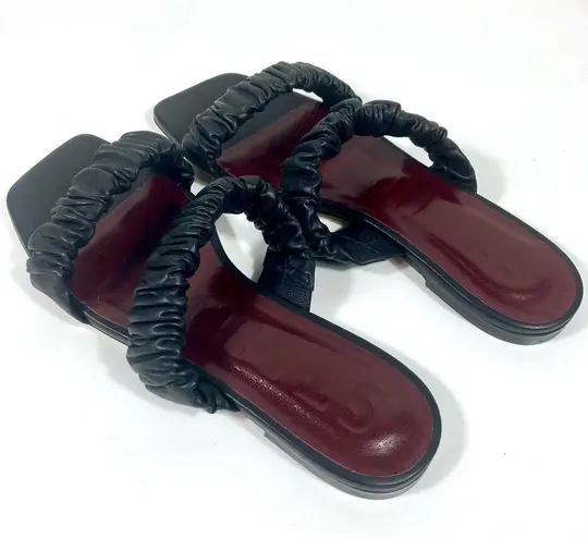 Staud Maya Ruched Slide Sandals Black EU 39 NEW Leather Double Strap Logo Size 8