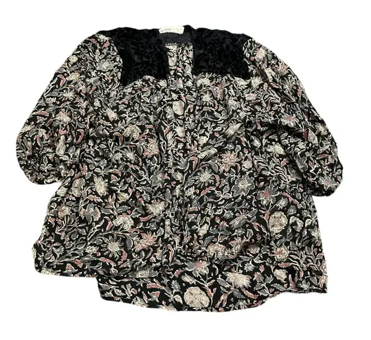 Abercrombie & Fitch Floral Patterned Cardigan with Blue Velvet lace Accents
