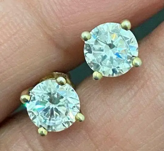 Sterling Silver HAUTE JEWELS 925 Gold Vermeil Solitaire Stud 4mm Earrings 1.8g