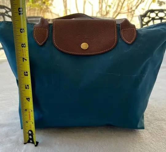 Longchamp  teal “Le Pilage” canvas tote bag serial number 1133332