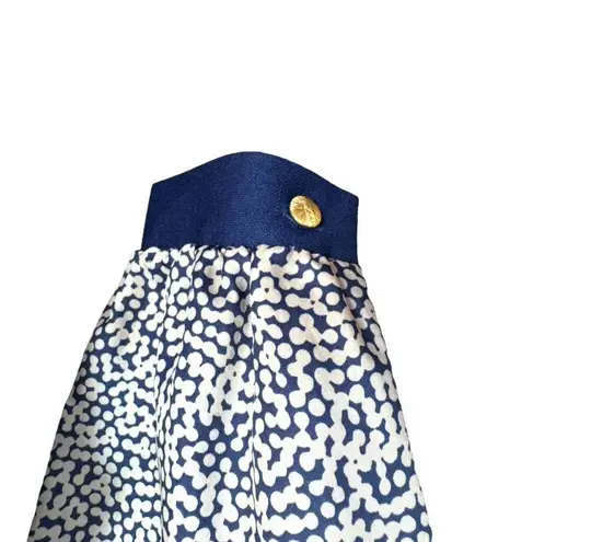 Vintage Hal Hardin Long Sleeve Navy & White Pleated Dress W/ Belt & Gold Buttons Blue Size 14