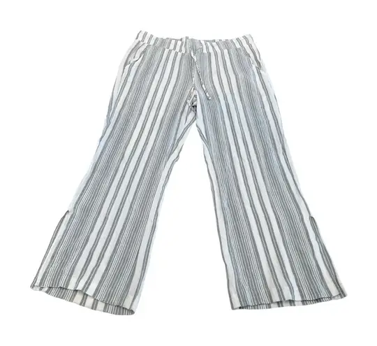 Cloth & Stone  Wide Leg Pull-On Crop‎ Linen Blend Pants Size L Gray White Striped thumbnail 1