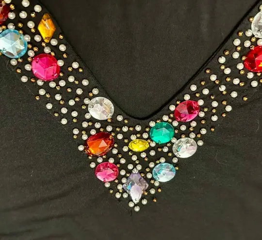 Vintage 80s Bejeweled Black V Neck Tunic Top Dress Le Maglie Di Nives One Size Size undefined