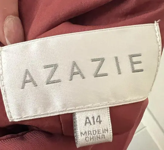 Azazie NWT Reverie Flowy V-Neck Ruched Chiffon Long Dress Desert Rose