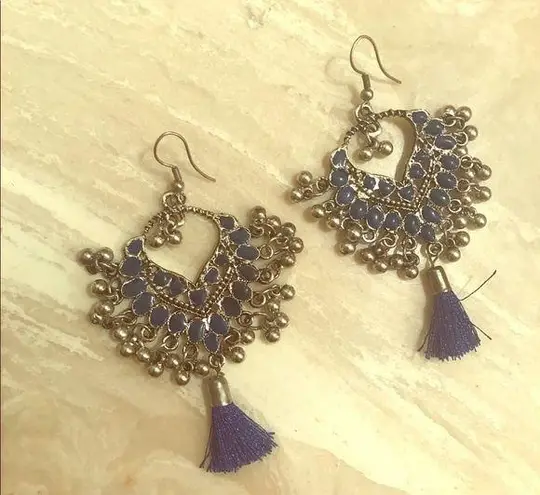 Blue Dubai Jingle Tassel charm earrings