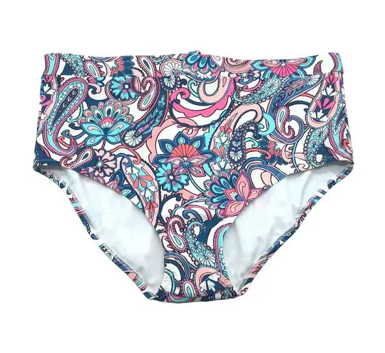 Raisin's Trendy Plus Size Island Tummy-Control Bikini Bottoms Pink Blue 22W