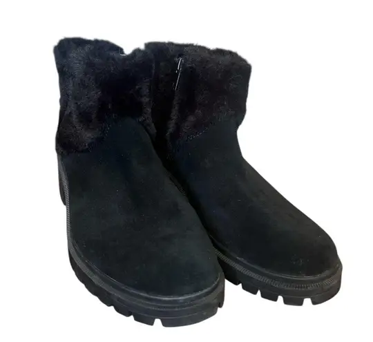 Koolaburra by Ugg NWOB BEREA FUZZ LEATHER FAUX FUR ANKLE BLACK BOOTS US 8