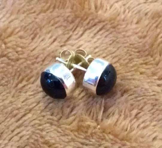 Sterling Silver Stud Bundle - Onyx Cabochon & Mother of Pearl Floral Inlay