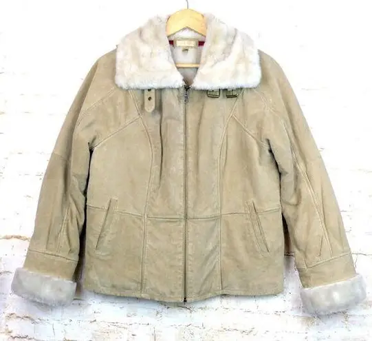 VTG Wilsons Suede Leather Bomber Aviator Flight Jacket Womens L Fur Lined Beige Size L