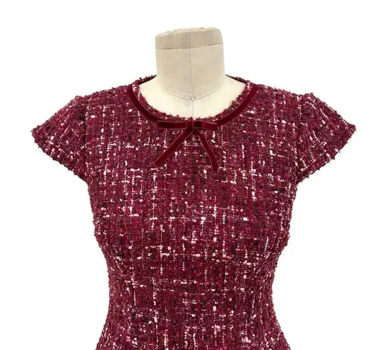 Gal Meets Glam  Nell Boucle Dreams Tweed Fit & Flare Dress In Wine/ Pink Size 00